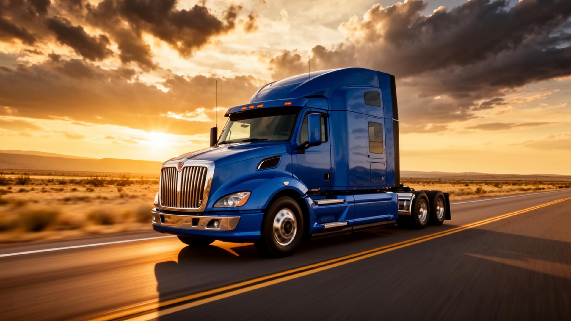 Eldorado Trucking semi-truck on the open highway at sunset